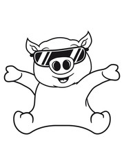 cool sonnenbrille sitzend freundlich klein kind baby schwein gesicht kopf süß niedlich comic cartoon lachen clipart