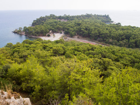 Phaselis, Turkey - View of the bay with ancient greek and roman city
