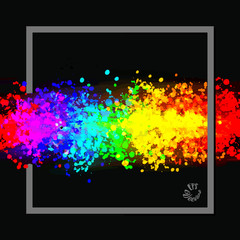 Colorful drops in rainbow colors with frame