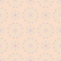Floral seamless pattern. Beige background with violet and blue flower elements