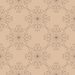 Brown floral seamless pattern on beige background