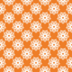 White floral ornament on orange. Seamless pattern