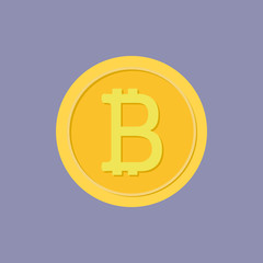 Golden coin with bitcoin sign. Cryptography currency concept. Flat and solid color vector.