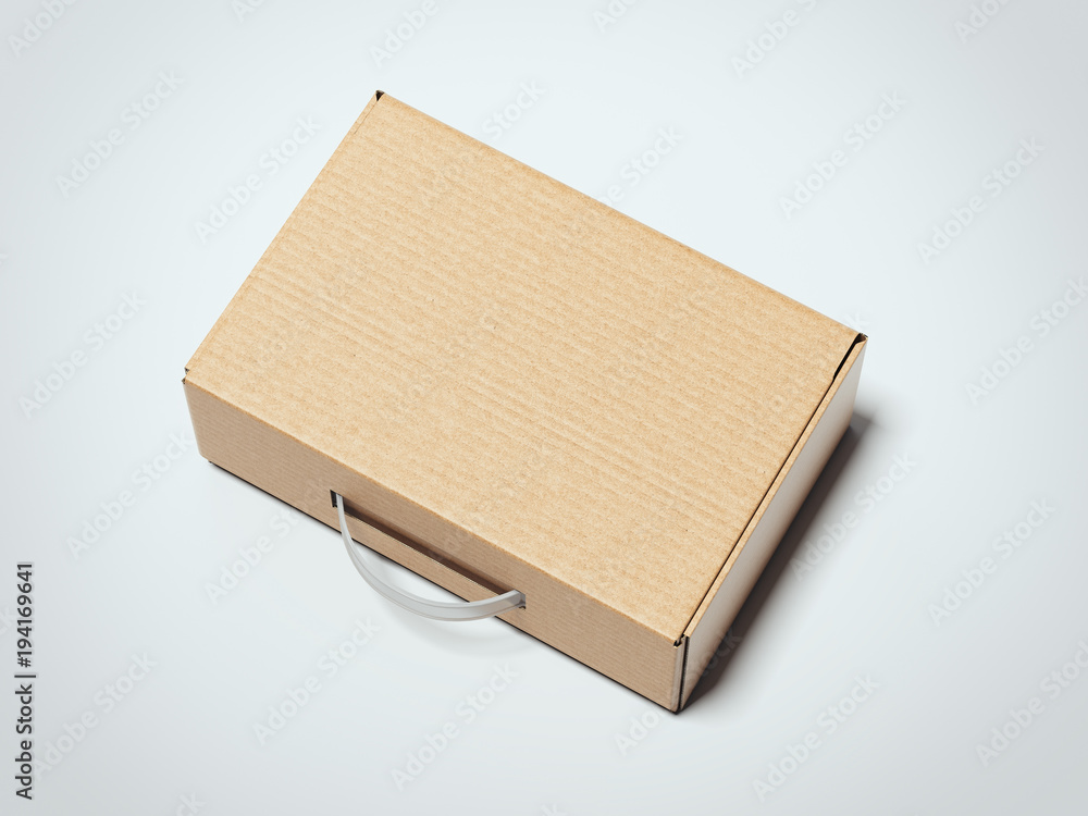 Poster brown box package with transparent handle. 3d rendering