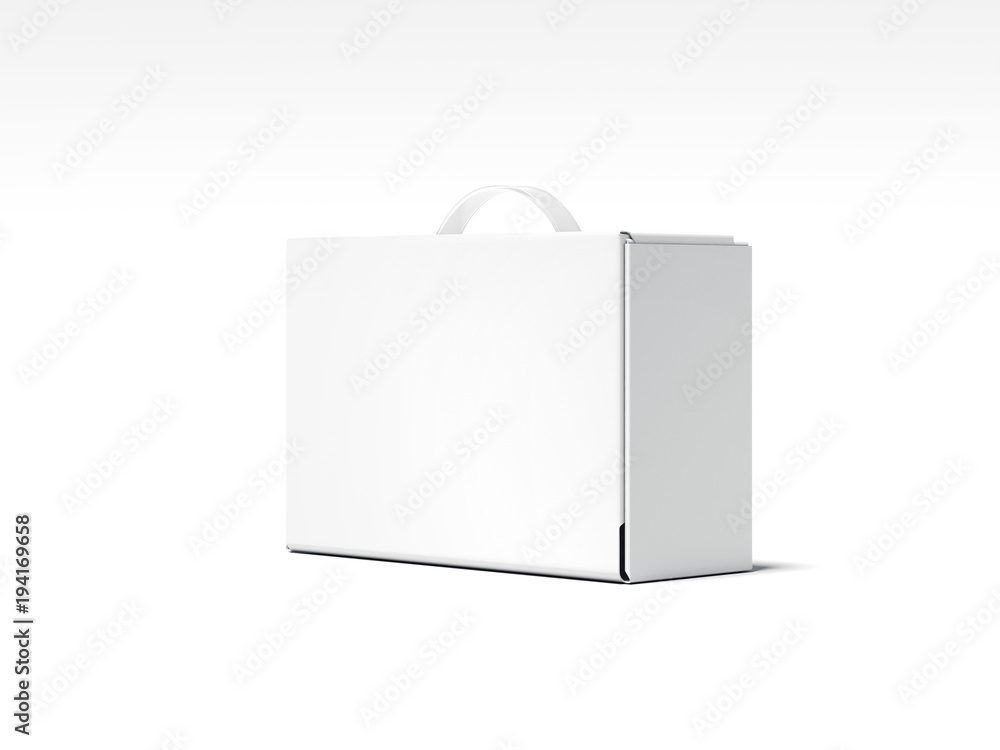 Poster white box package with transparent handle. 3d rendering