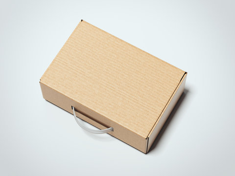 Brown box package with transparent handle. 3d rendering