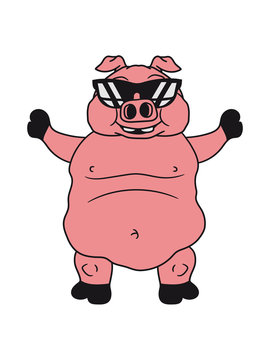 cool sonnenbrille groß dick fett schwein eber ferkel comic cartoon lachen clipart