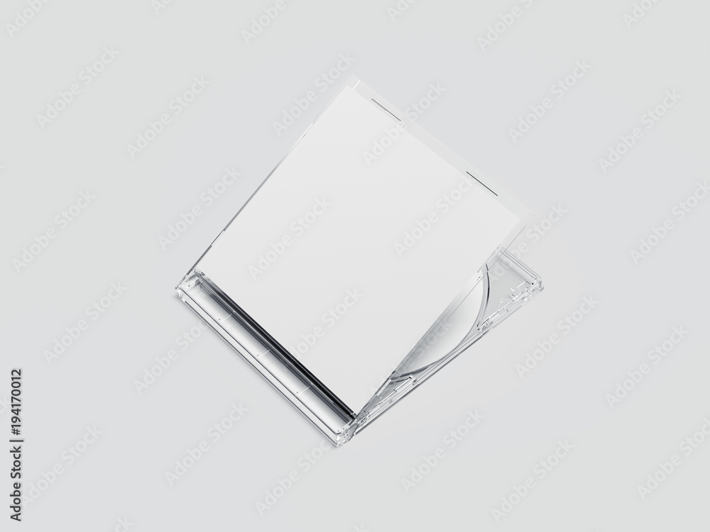 Poster white disk with transparent package and blank label. 3d rendering