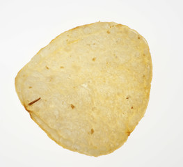 Potatoe Chips on white background, closeup, backlight, macro