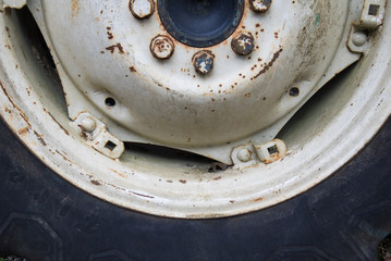 old rusty used tractor tyre close up