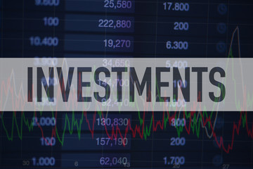 Obraz premium Background of numbers and trading charts with the word Investments written above. Economy.