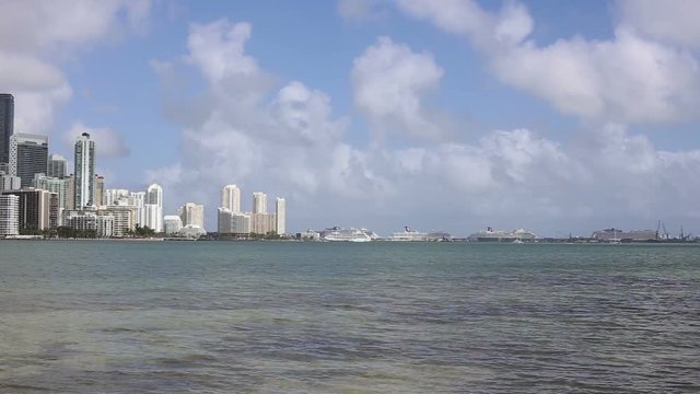 Miami Florida cruse ships and skyline 