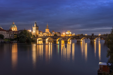 Fototapeta na wymiar Charles bridge in Prague city - night view