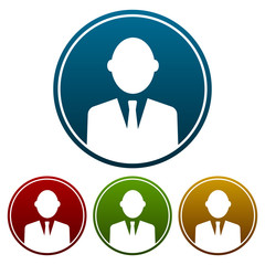 Circular, businessman avatar icon. White silhouette on a simple gradient (four variations). Isolated on white