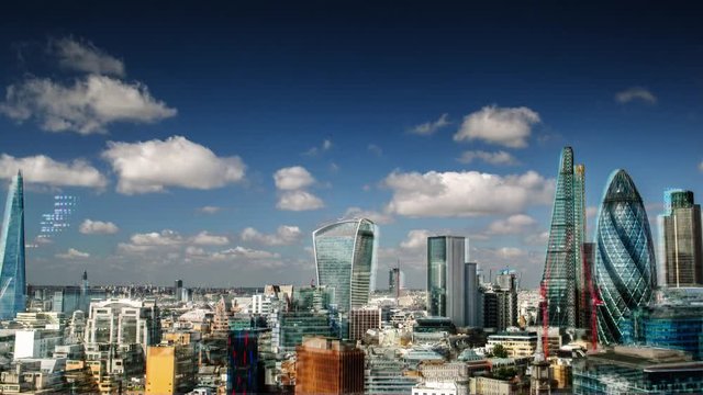 amazing london city timelapse with television glitch and distortion mapped over the skyline