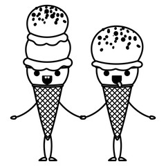 delicious ice cream couple kawaii character vector illustration design