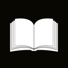 Open book vector clipart silhouette, symbol, icon design. Illustration isolated on black background.