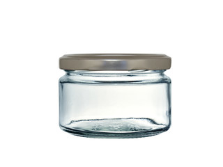 empty glass jar with metal screw cap isolated on white background