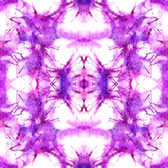 Fototapeta na wymiar Abstract watercolor kaleidoscope seamless pattern. Beautiful violet and purple shades, on white background.
