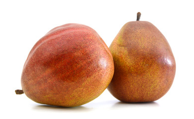 Two red pears on white background