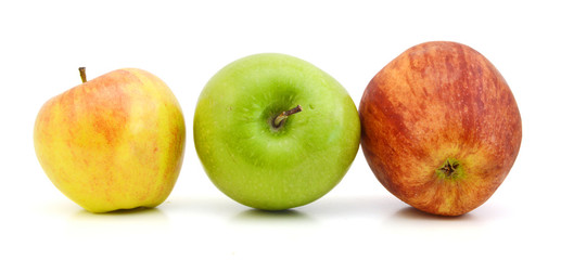 Green, yellow and red apple on white background. Isolation