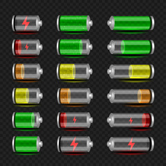 battery charge icon set dark transparent