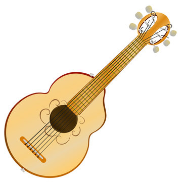 Acoustic cartoon guitar with six strings. vector