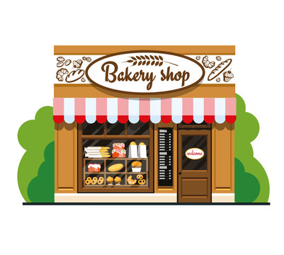 Bakery shop. Bakery shop in flat style. The facade of a bakery shop. The facade of a bakery shop in flat style. Vector illustration Eps10 file