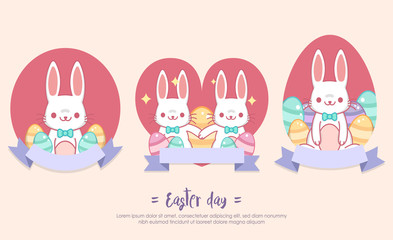 White bunny Easter sale badges, labels with ribbon