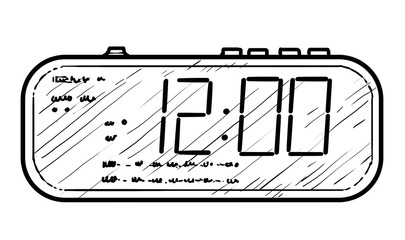 Digital alarm clock illustration, drawing, engraving, ink, line art, vector