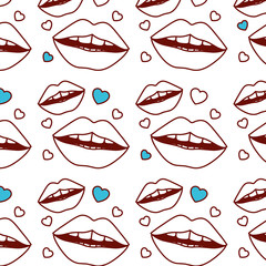 sensuality lips and hearts pattern background vector illustration design