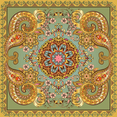 Fantastic flower ornament. Beautiful vector pattern.Design can be used for Card, bandana print, kerchief design, napkin.