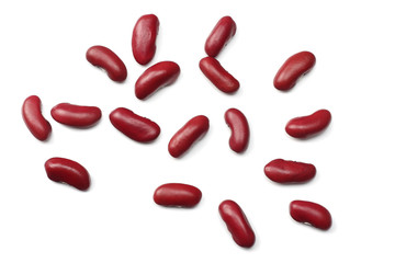 red kidney beans isolated on white background. top view