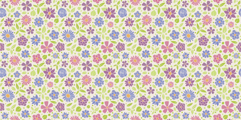 Spring background - seamless pattern with flowers. Vector..