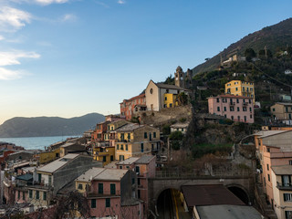 Fototapeta na wymiar Colorful houses in Vernazza, Cinque Terre, Italy. A lot of colors in the small village. January,2018