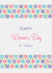 Happy Women's Day - vintage card with cute flowers. Vector.