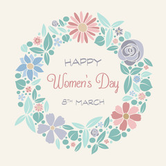 International Women's Day - design of a banner with hand drawn flowers and greetings. Vector.