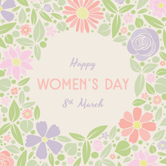 Cute card for Women's Day with cartoon flowers. Vector.