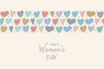 Happy Women's Day - card with hand drawn hearts. Vector.