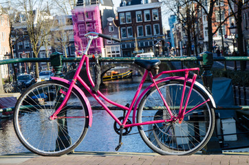 Pink bicycle in amsterdam