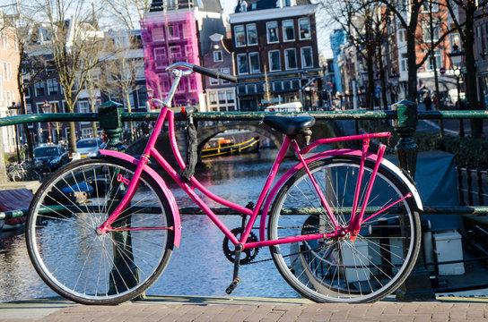 Pink Bicycle In Amsterdam