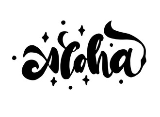 Aloha hand lettering, custom drawn letters, Hawaiian language greeting typography, vector illustration. Summer time inscription