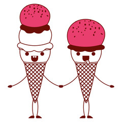delicious ice cream couple kawaii character vector illustration design