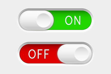 On and Off slider buttons. Red and green switch interface buttons