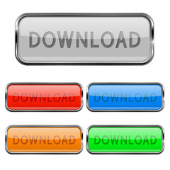 Download buttons. Glass 3d icons with chrome frame