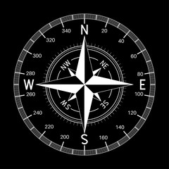 Compass. White illustration on black background