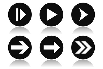 Arrow icons. Round black icons with reflection