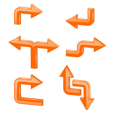 Orange 3d arrows. Different directions