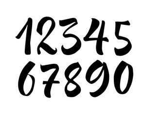 Brush lettering numbers. Modern calligraphy, handwritten letters. Vector illustration. Black on white background