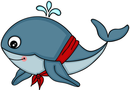 Cute whale with with red scarf

